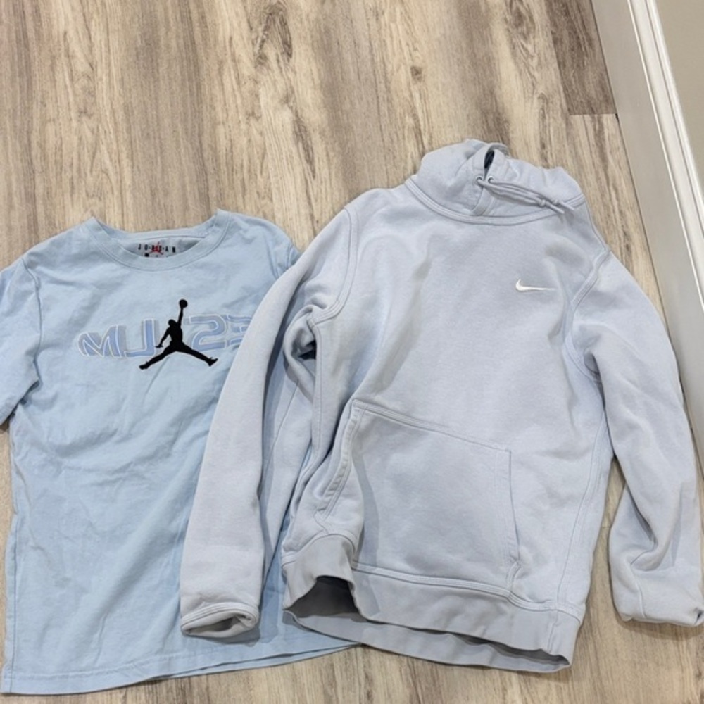 Nike Light BLUE  Hoodie with Logo AND JORDAN SHIRT SIZE  SMALL MEN HOODIE